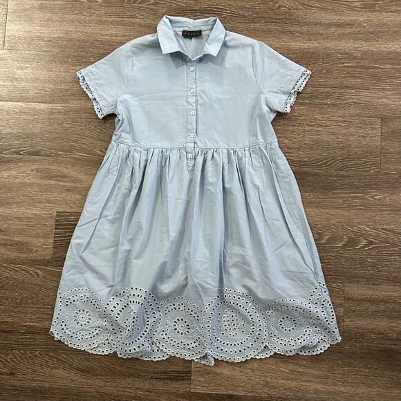 HATCH Maternity The Inez Eyelet Babydoll Shirt Dress Blue 100% Cotton 0 / XS EUC - Picture 3 of 15